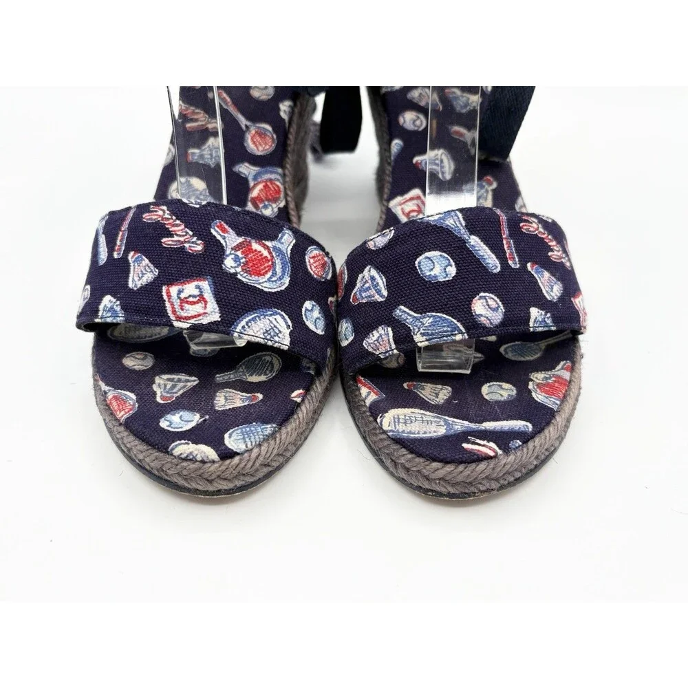 Chanel Badminton/Tennis Theme Navy Blue Espadrille Wedge Sandals Vintage EU 35